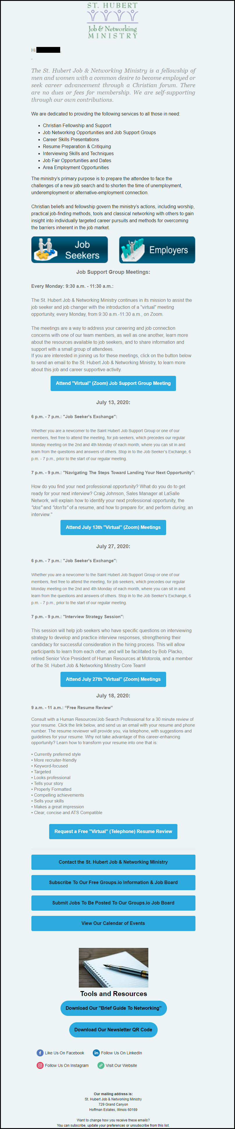 St. Hubert Monthly Newsletter (border)