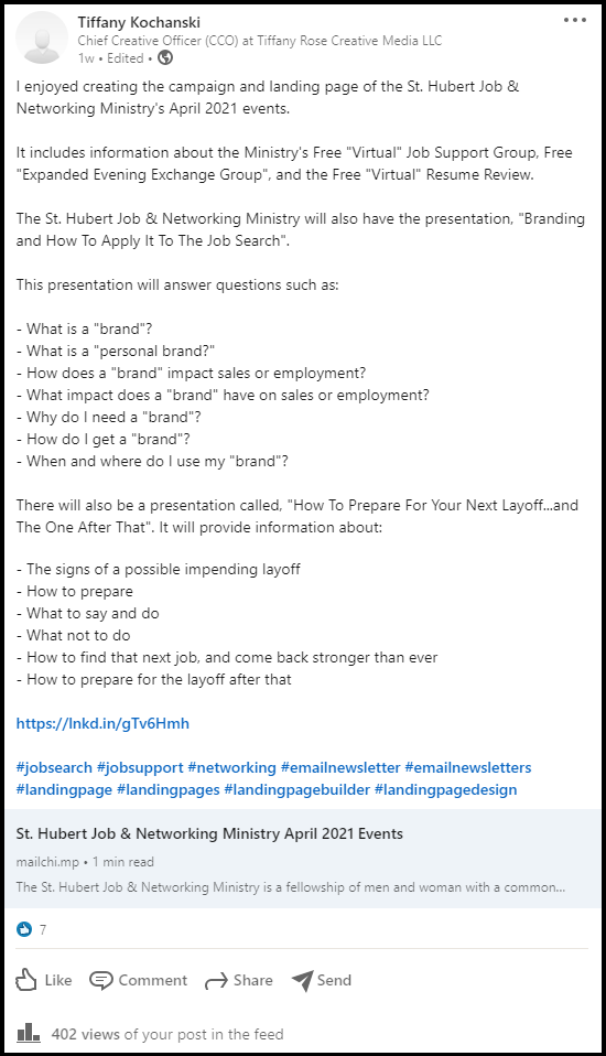 LinkedIn-post-st-hubert-job-networking-ministry-april-2021-events-tiffany-rose-creative-media