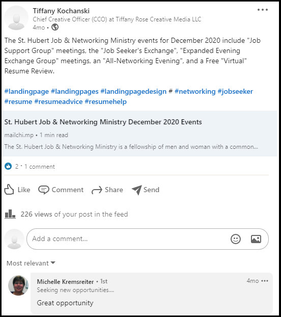 LinkedIn-post-st-hubert-job-networking-ministry-december-2020-events-tiffany-rose-creative-media