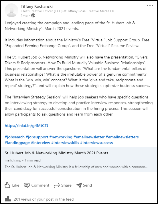 LinkedIn-post-st-hubert-job-networking-ministry-march-2021-events-tiffany-rose-creative-media