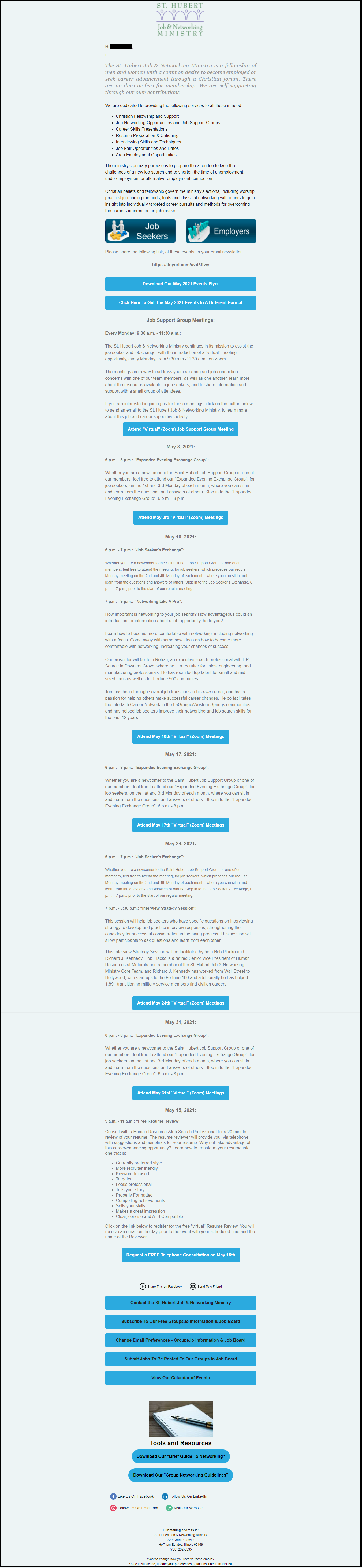 st-hubert-job-networking-ministry-may-2021-events-email-campaign