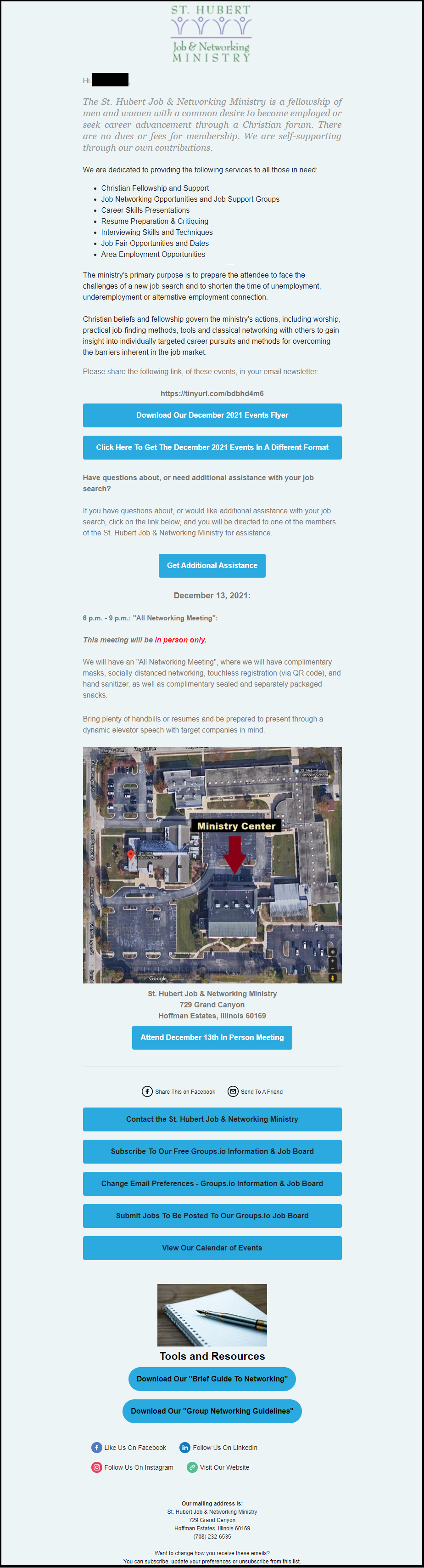 st-hubert-job-networking-ministry-december-2021-events-email-campaign