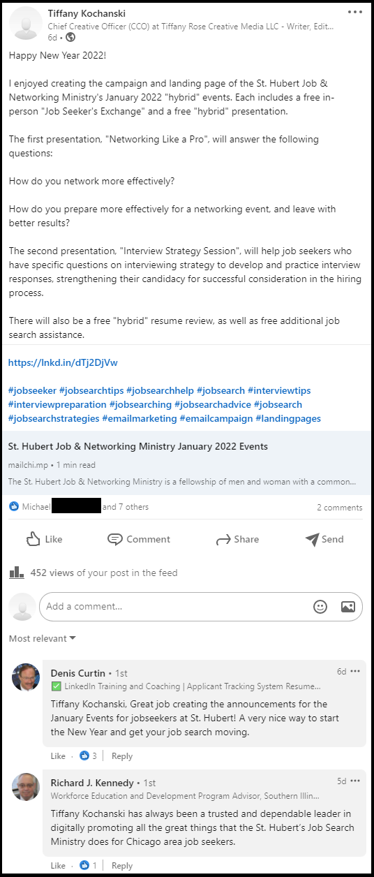 st-hubert-job-networking-ministry-january-2022-events-LinkedIn-post