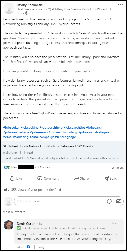 st-hubert-job-networking-ministry-february-2022-events-linkedin-post